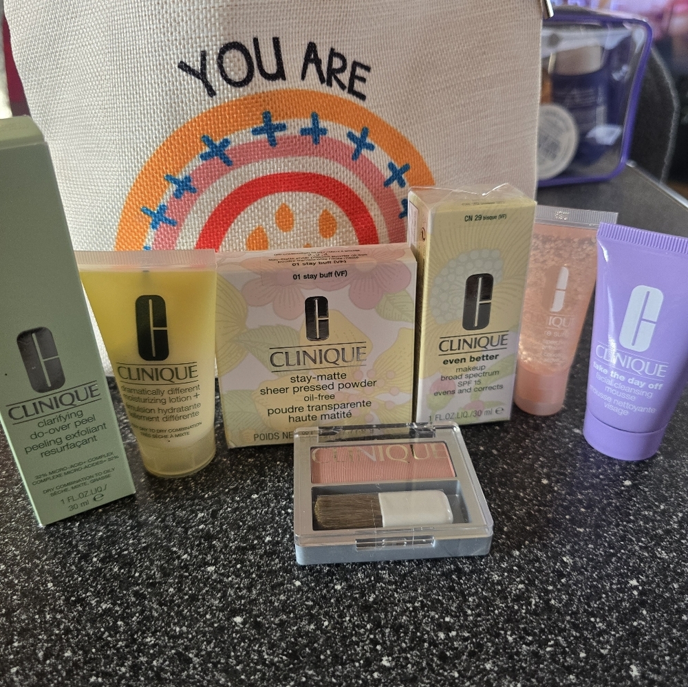 Clinique Skincare and Makeup Collection with Yellow and Purple Highlights